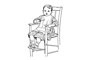 Baby sitting in a high chair - Vintage Illustration
