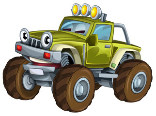 Cartoon funny off road car isolated illustration for children