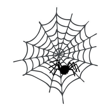 Simple hand drawn spider web illustration. Cute gossamer clipart. Halloween doodle for print, web, design, decor, logo