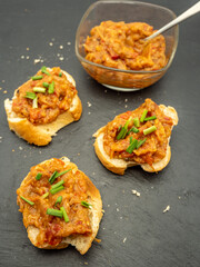 zacusca, romanian vegetable spread, with roasted eggplant, onions tomato paste and roasted red peppers	