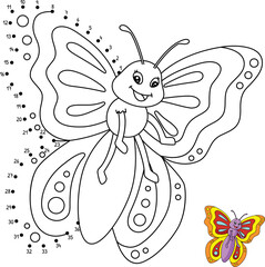 Dot to Dot Butterfly Isolated Coloring Page 