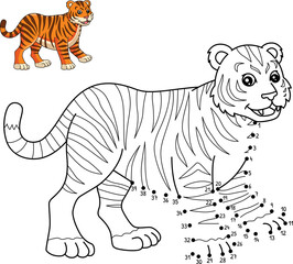 Fototapeta na wymiar Dot to Dot Tiger Isolated Coloring Page for Kids