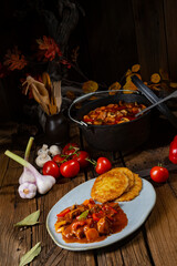 Hungarian goulash with potato pancakes
