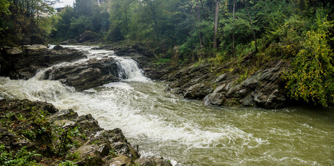 Guk Velykyi (Big Guk) waterfall on Carpathian river Pistynka, Hutsulshchyna National Park, Ukraine