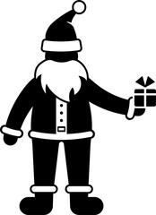 Santa Claus stick figure man giving Christmas present isolated illustration. Stickman standing with gift box icon silhouette pictogram