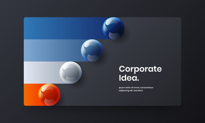 Multicolored web banner design vector template. Geometric 3D spheres company identity layout.