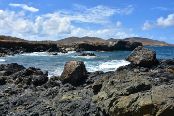 Fototapeta na wymiar Scenic View of Lava Rock Formations in Aruba