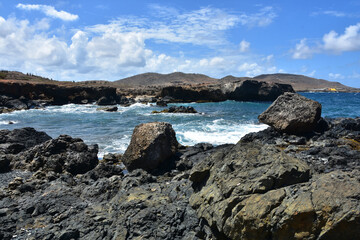 Waves Crashing Against Lava Rock in Aruba