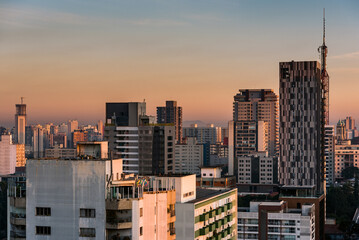 Fototapeta premium High Rise Buildings in Sao Paulo City Just Before Sunrise