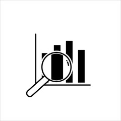 Technical analysis symbol icon. magnifying glass and bar graph icon. object isolate on white background. search, trending, marketing, business. 