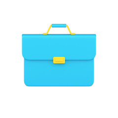 Bright blue briefcase with handle for carrying and golden clasp 3d icon  illustration