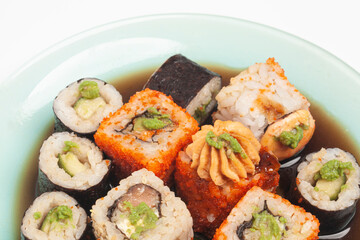 Sushi rolls japanese food on a plate