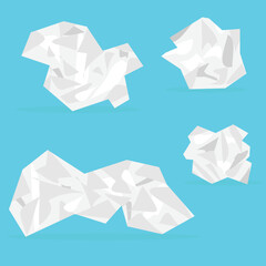 Used napkin or crumpled paper isolated on blue background. Cold or flu seasonal. Vector illustration.