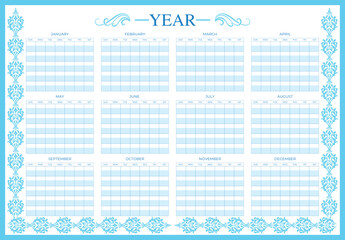 Yearly planner calendar design template vector.