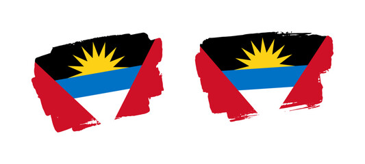 Set of two hand painted Antigua and Barbuda brush flag illustration on solid background