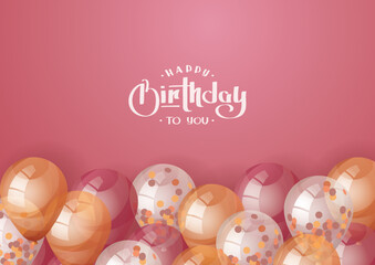 Fototapeta na wymiar Birthday card with Balloons and handwritten lettering. Birthday party, celebration, holiday, event, festive, congratulations concept. Vector illustration. Postcard, card, cover template.