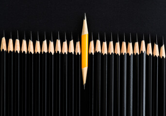 One short pencil in the middle of crowd