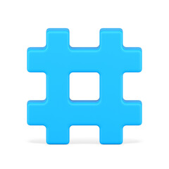 Hashtag blue symbol 3d icon. Web sign hashing messages in media space