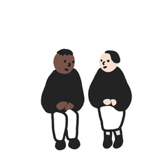 座って会話する男女　カップル　夫婦　友人　国際結婚