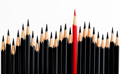 Red pencil standing out from the crowd