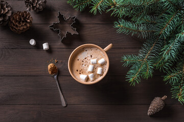 Christmas winter background with coffee