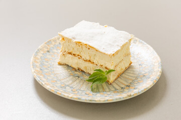 Vanilla custard  slice served on a plate