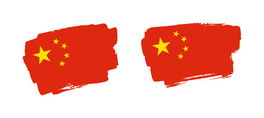 Set of two hand painted China brush flag illustration on solid background