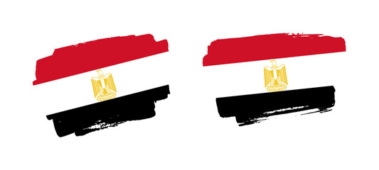 Set of two hand painted Egypt brush flag illustration on solid background