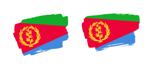 Set of two hand painted Eritrea brush flag illustration on solid background