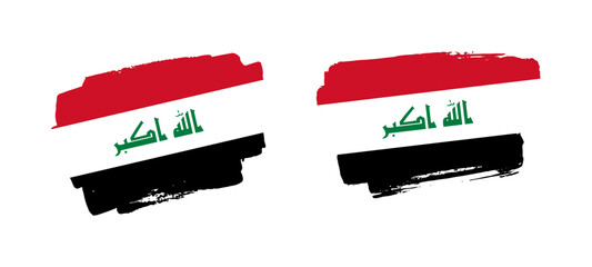 Set of two hand painted Iraq brush flag illustration on solid background