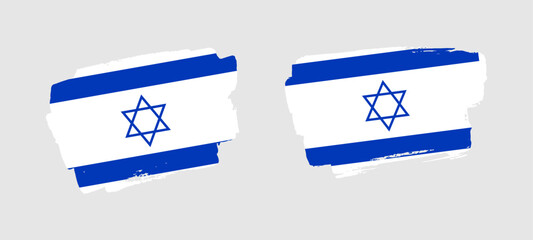 Set of two hand painted Israel brush flag illustration on solid background