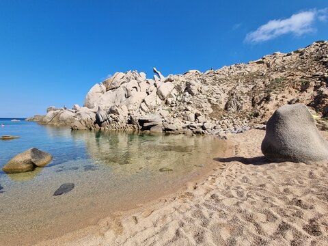 lonely beach Spiaggia Cala Francese in Capo Testa, Sardinia, Italy
