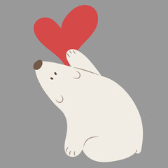 Polar bear with red heart. greeting card for holiday or Valentines day. festive clip art