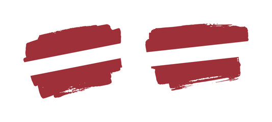 Set of two hand painted Latvia brush flag illustration on solid background