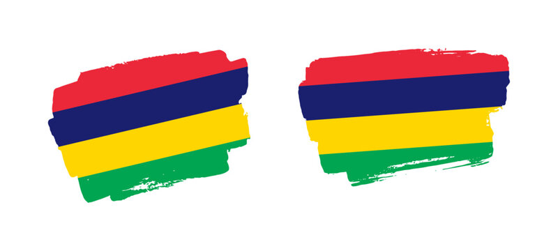 Set of two hand painted Mauritius brush flag illustration on solid background