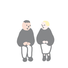 座って会話する男女　カップル　夫婦　友人　金髪　国際結婚