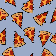 Seamless pattern of cartoon pizza character