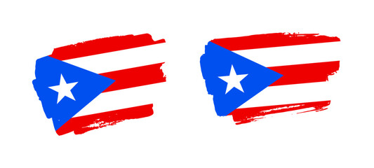 Set of two hand painted Puerto Rico brush flag illustration on solid background