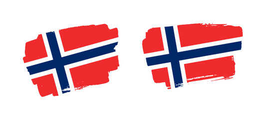 Set of two hand painted Norway brush flag illustration on solid background