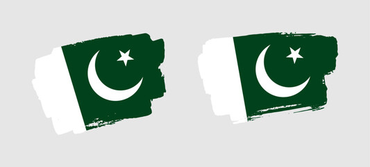 Set of two hand painted Pakistan brush flag illustration on solid background