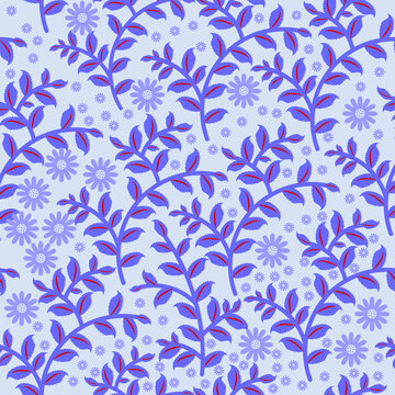 seamless blue floral pattern on white background