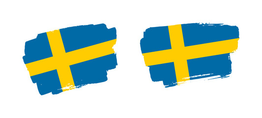 Set of two hand painted Sweden brush flag illustration on solid background