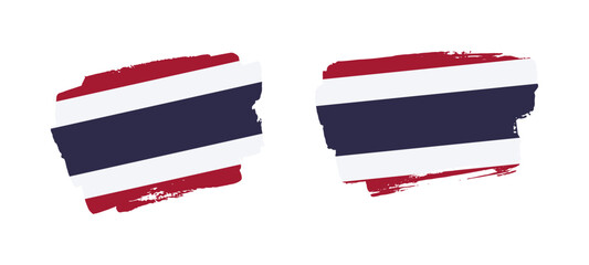 Set of two hand painted Thailand brush flag illustration on solid background
