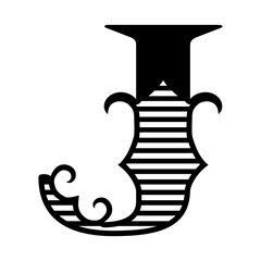 Letter J with swirls and shading inside. Laconic letter silhouette for logo, monogram, personalized gift, print, tag, label. Capital letter J in old, vintage style. Masculine design. Vector drawing