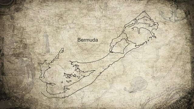 Bermuda map drawn on a cartography background sheet of paper