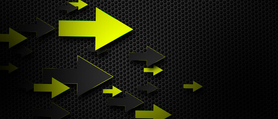  Diagonal arrows green and black color dynamic overlap on metal abstract background with copy space
