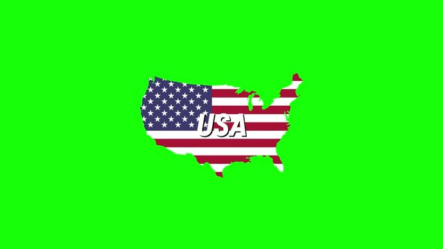 Green screen, The flag of the United States of America that is waving in the wind and has a map of the country in the pattern of the United States flag. It is a composite garden of Footage.