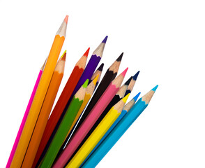 A bunch of colorful pencils on white background