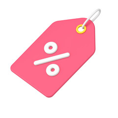 Pink discount tag 3d icon. Percent coupon with marketing sale tag