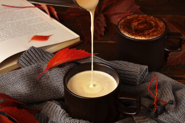 milk pouring into a cup beautiful autumn still life